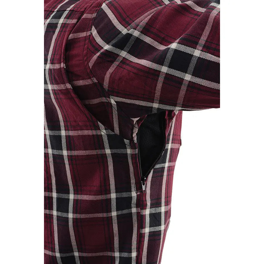 Milwaukee Leather Men's Maroon Checkered Armored Flannel Biker Shirt w/ Reinforced Fibers - Velora Luxury Fashion