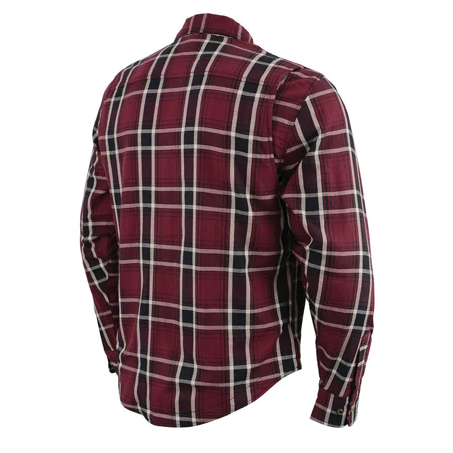 Milwaukee Leather Men's Maroon Checkered Armored Flannel Biker Shirt w/ Reinforced Fibers - Velora Luxury Fashion