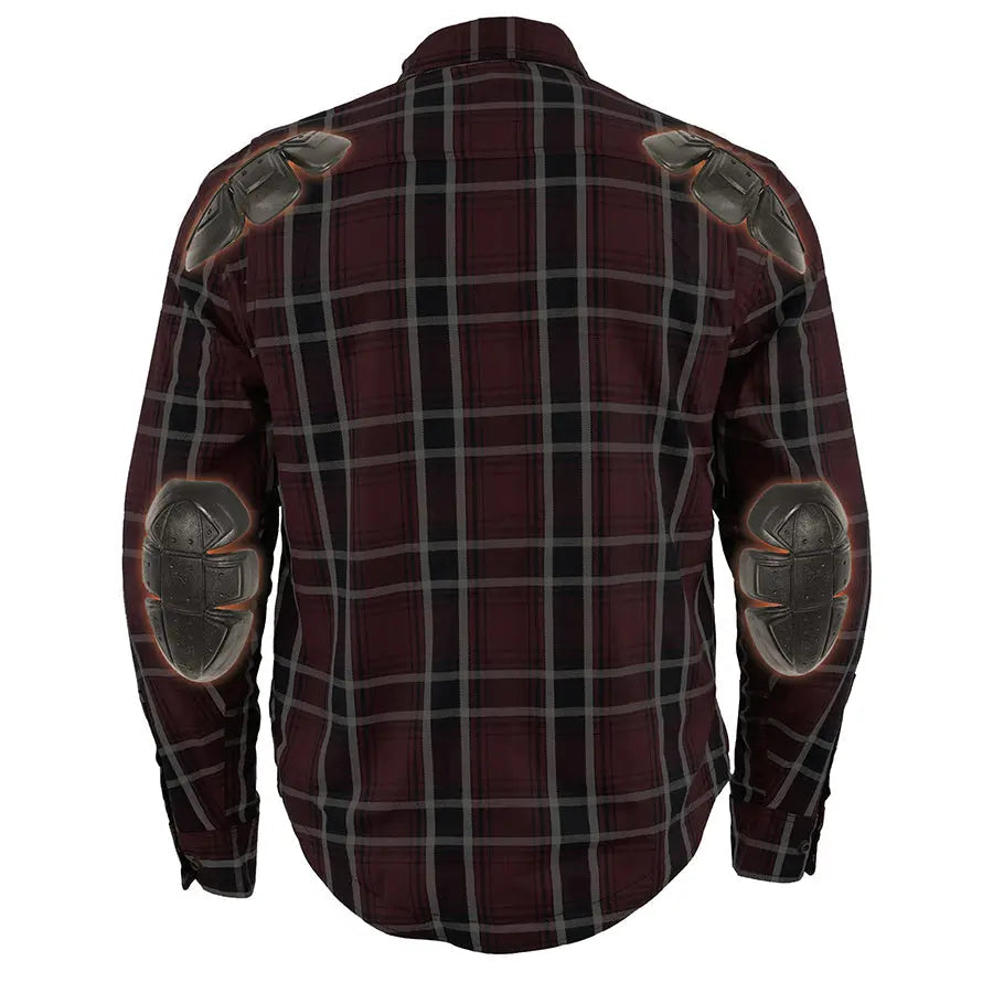 Milwaukee Leather Men's Maroon Checkered Armored Flannel Biker Shirt w/ Reinforced Fibers - Velora Luxury Fashion