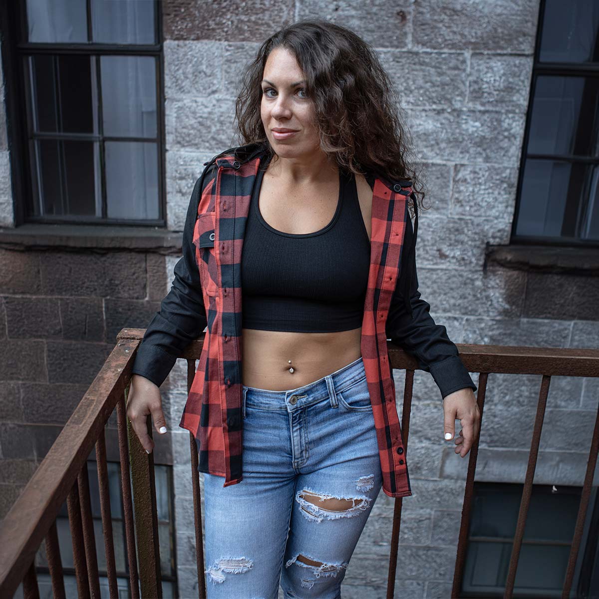 Milwaukee Leather Women's Armoured Plaid Hooded Shirt - Velora Luxury Fashion