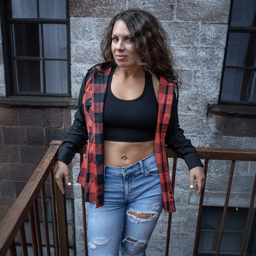 Milwaukee Leather Women's Armoured Plaid Hooded Shirt - Velora Luxury Fashion