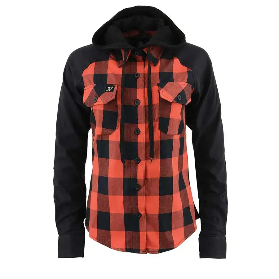 Milwaukee Leather Women's Armoured Plaid Hooded Shirt - Velora Luxury Fashion