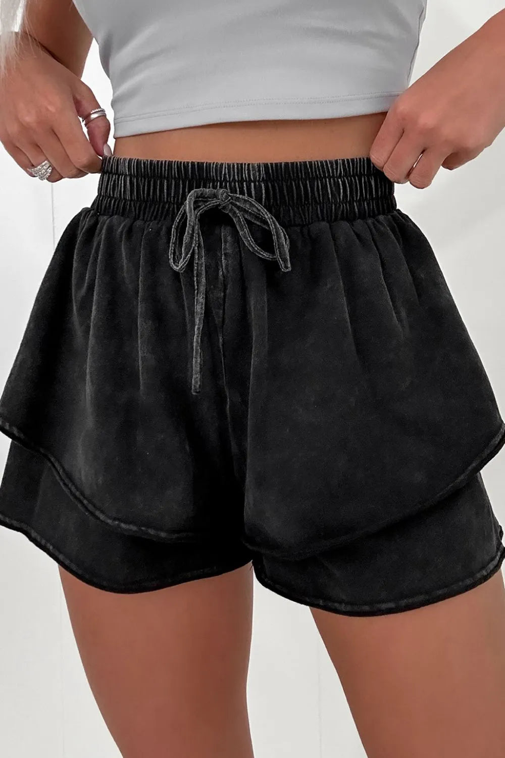 Mineral Wash French Terry High Waist Casual Shorts - Velora Luxury Fashion