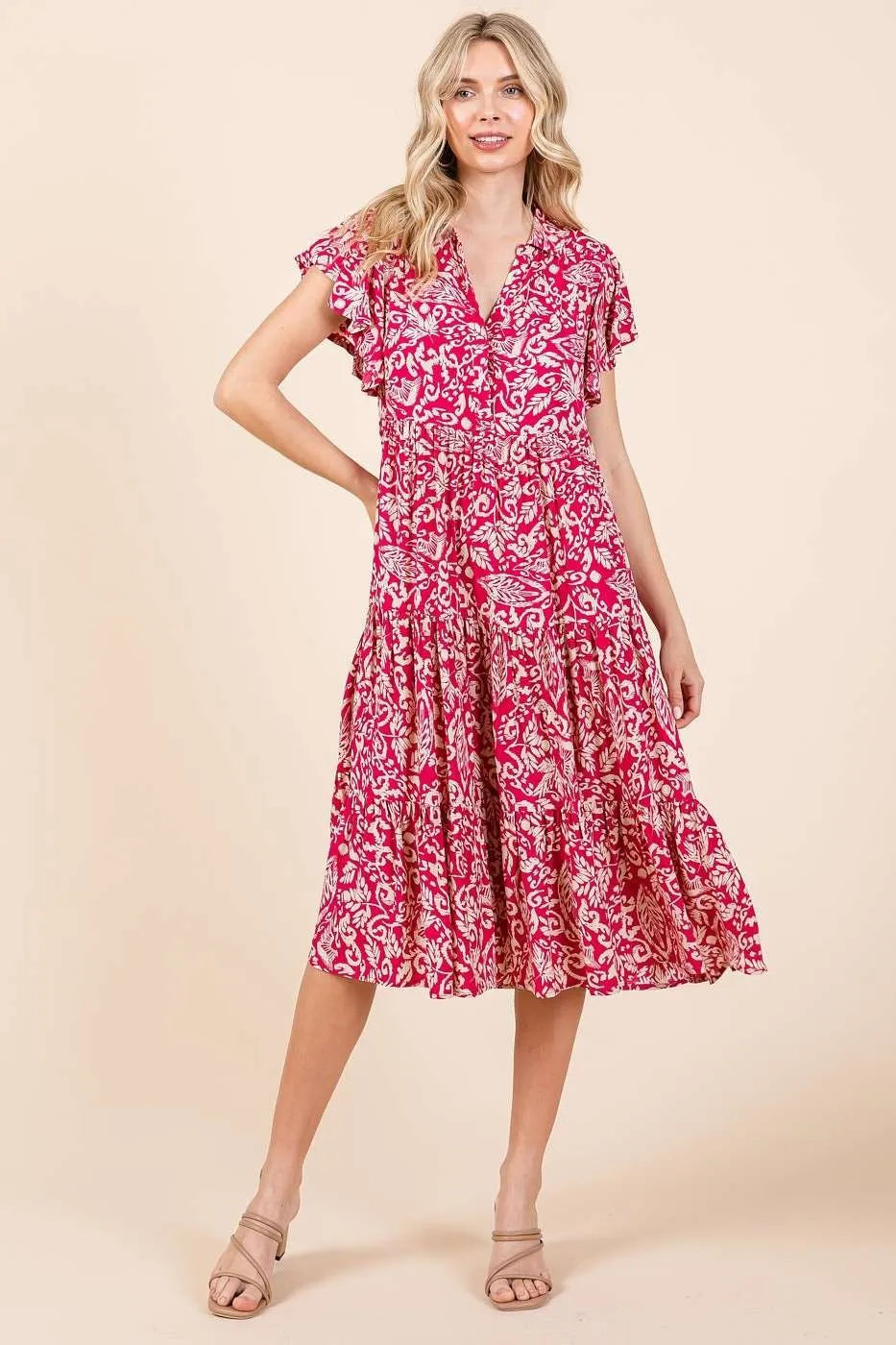 Mittoshop Abstract Print Ruffle Tier Midi Dress - Velora Luxury Fashion