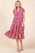 Mittoshop Abstract Print Ruffle Tier Midi Dress - Velora Luxury Fashion