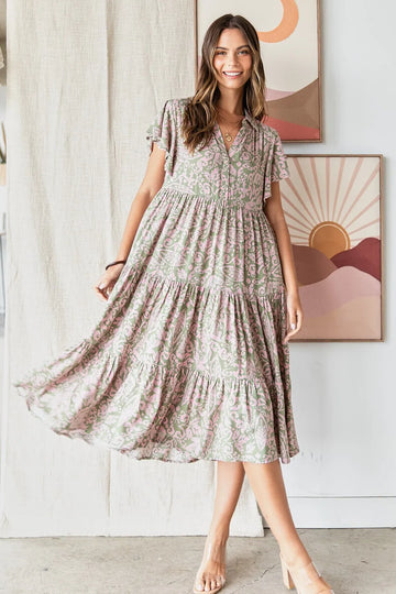 Mittoshop Abstract Print Ruffle Tier Midi Dress - Velora Luxury Fashion