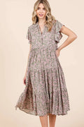 Mittoshop Abstract Print Ruffle Tier Midi Dress - Velora Luxury Fashion