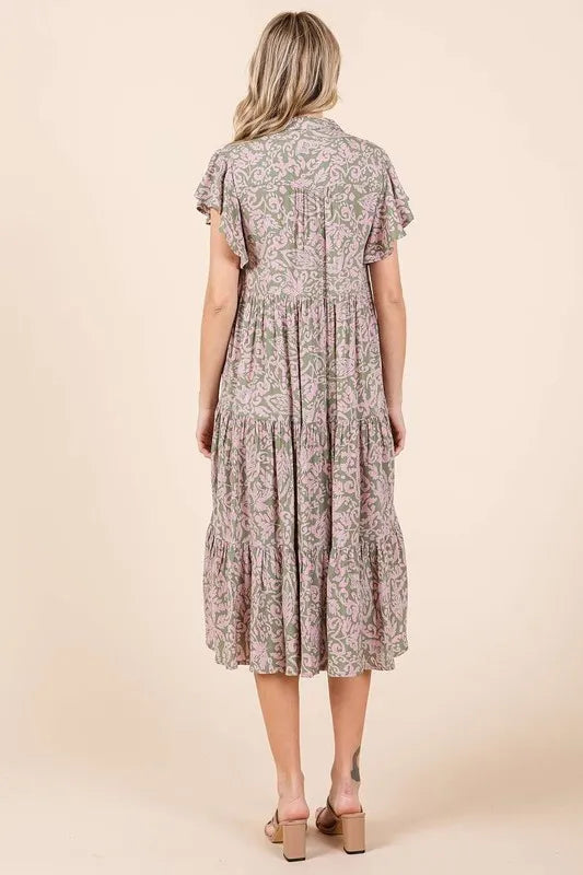 Mittoshop Abstract Print Ruffle Tier Midi Dress - Velora Luxury Fashion