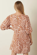 Mittoshop Animal Print Puff Sleeve Mini Dress - Velora Luxury Fashion