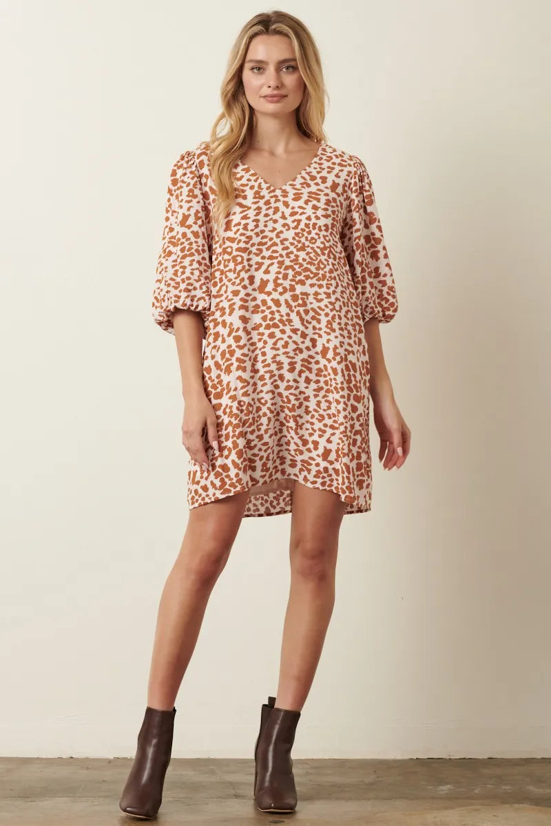 Mittoshop Animal Print Puff Sleeve Mini Dress - Velora Luxury Fashion