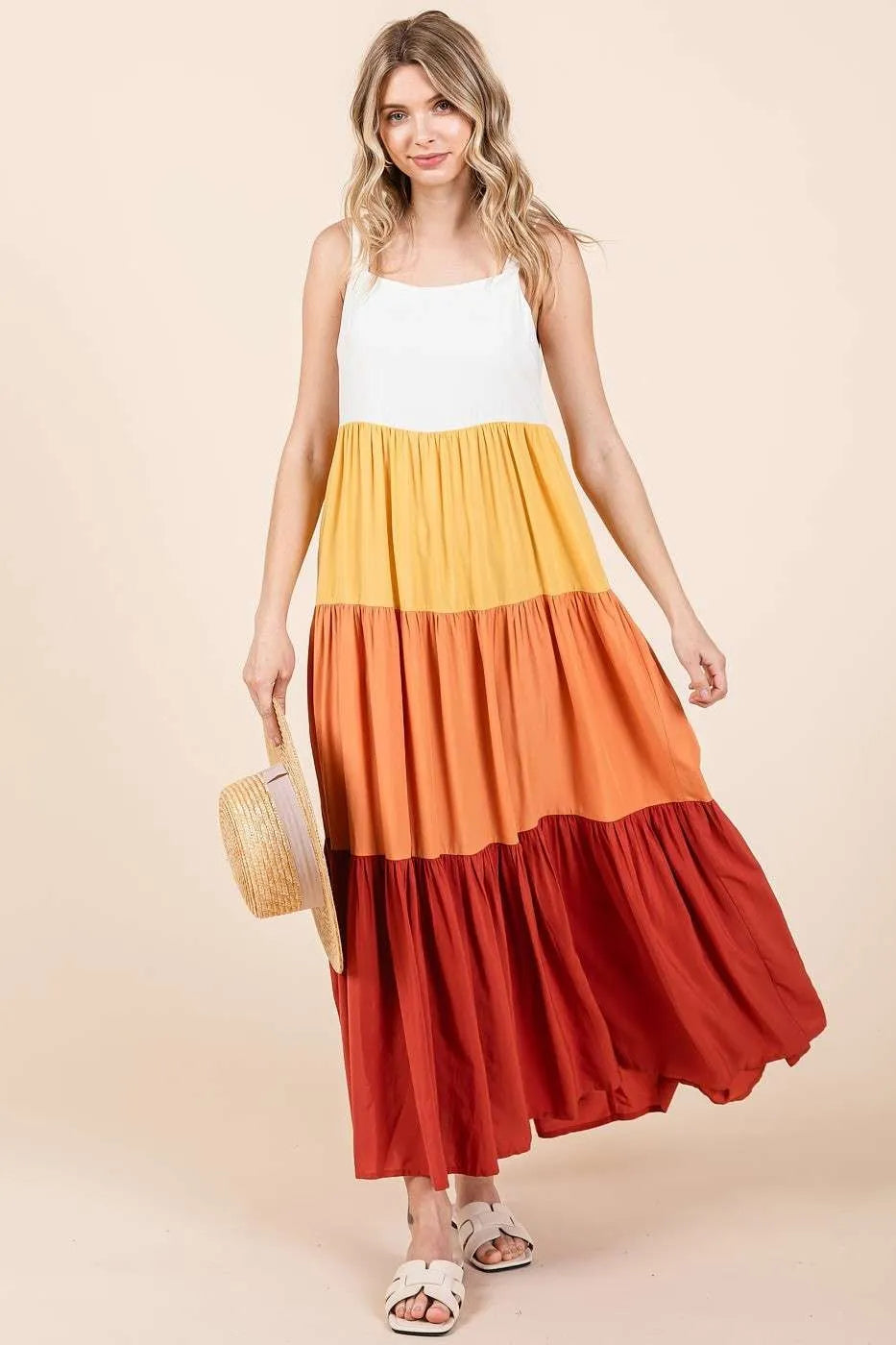 Mittoshop Color Block Tiered Pull-On Maxi Dress - Velora Luxury Fashion