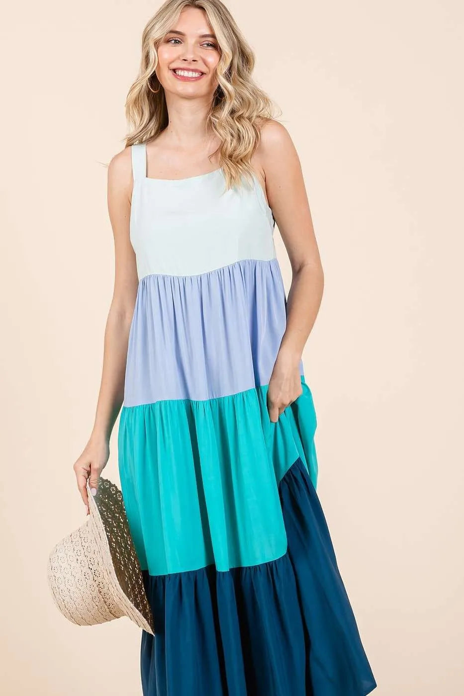 Mittoshop Color Block Tiered Pull-On Maxi Dress - Velora Luxury Fashion