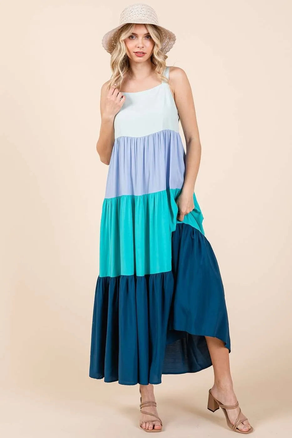 Mittoshop Color Block Tiered Pull-On Maxi Dress - Velora Luxury Fashion