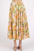 Mittoshop Flower Print Elastic Waist Tiered Skirt - Velora Luxury Fashion