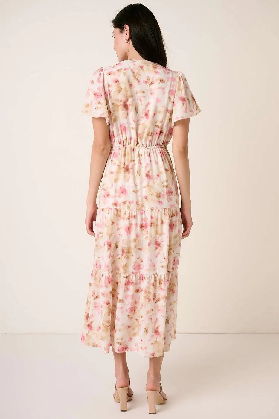 Mittoshop Flower Print Flutter Sleeve V Slit Maxi Dress - Velora Luxury Fashion