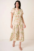 Mittoshop Flower Print Flutter Sleeve V Slit Maxi Dress - Velora Luxury Fashion