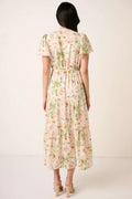 Mittoshop Flower Print Flutter Sleeve V Slit Maxi Dress - Velora Luxury Fashion