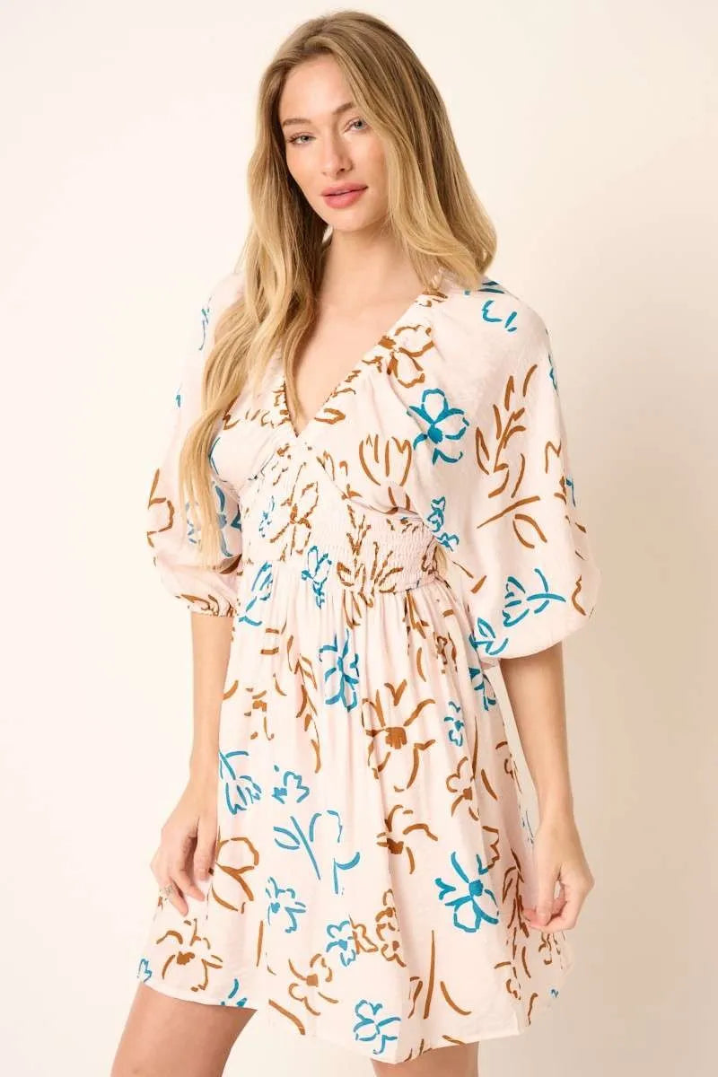 Mittoshop Flower Print Mocked Waist Mini Dress - Velora Luxury Fashion