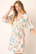 Mittoshop Flower Print Mocked Waist Mini Dress - Velora Luxury Fashion