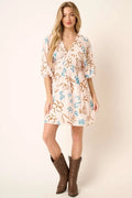 Mittoshop Flower Print Mocked Waist Mini Dress - Velora Luxury Fashion