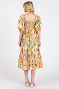 Mittoshop Flower Print Puff Sleeve Ruffle Smocked Midi Dress - Velora Luxury Fashion