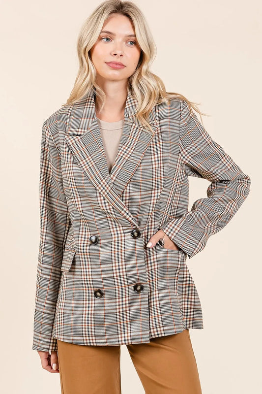 Mittoshop Plaid Double Breasted Relaxed Fit Blazer - Velora Luxury Fashion
