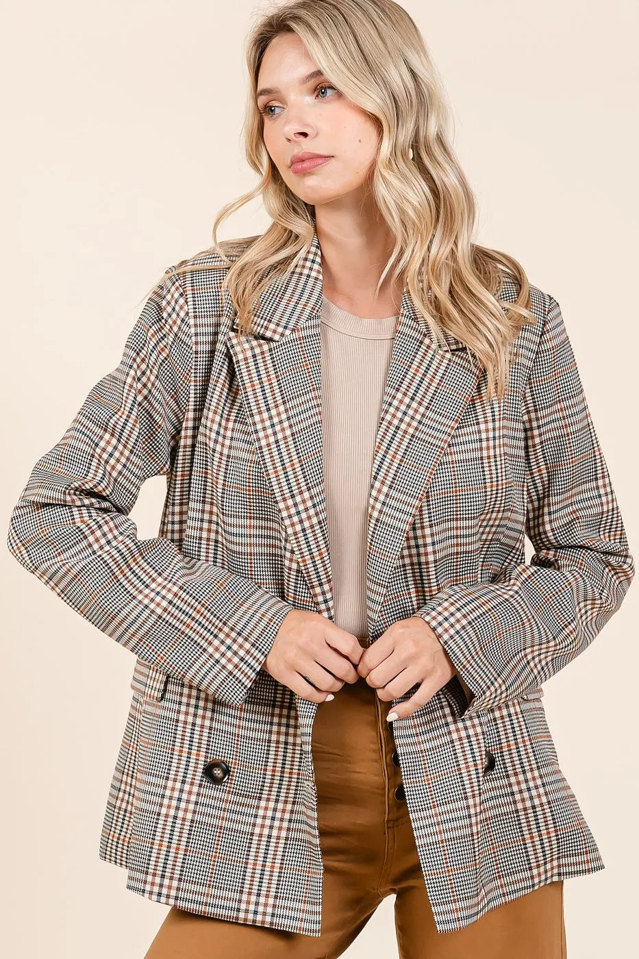 Mittoshop Plaid Double Breasted Relaxed Fit Blazer - Velora Luxury Fashion