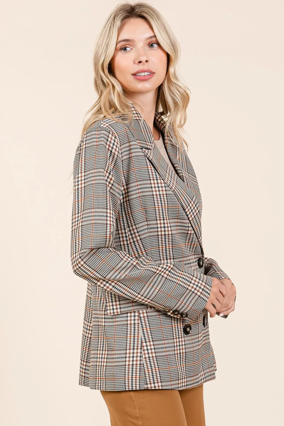 Mittoshop Plaid Double Breasted Relaxed Fit Blazer - Velora Luxury Fashion