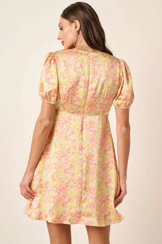 Mittoshop Printed V-Neck Puff Sleeve Mini Dress - Velora Luxury Fashion