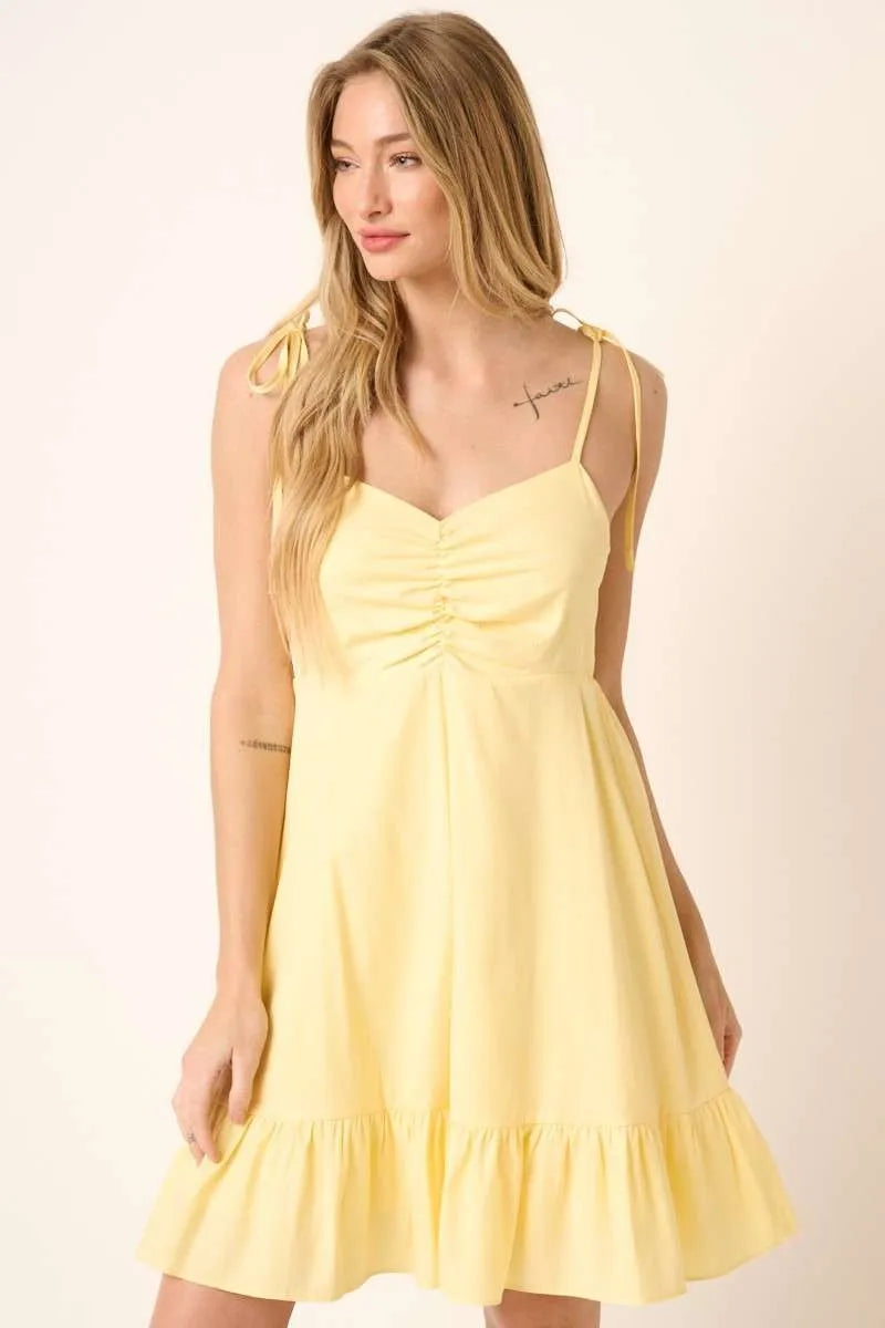 Mittoshop Ruched Detail Spaghetti Tie Mini Dress - Velora Luxury Fashion