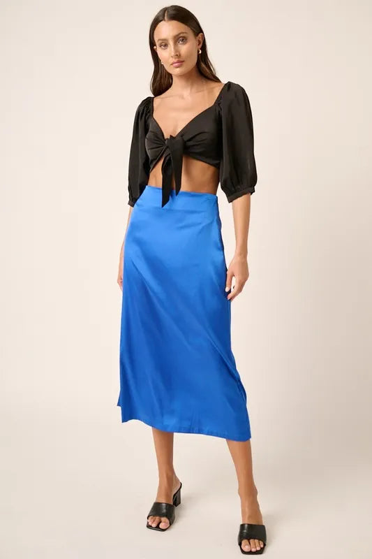 Mittoshop Side Slit Satin Midi Skirt - Velora Luxury Fashion