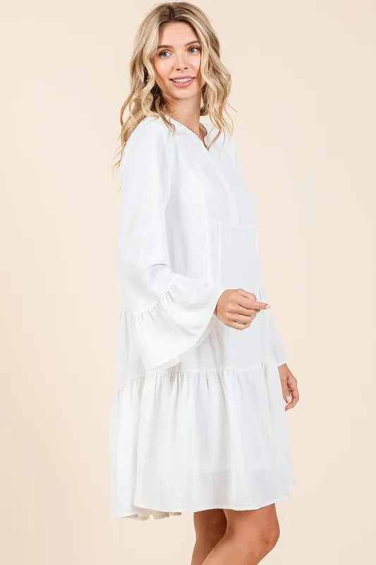 Mittoshop Tiered Notched Flare Sleeve Dress - Velora Luxury Fashion