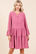 Mittoshop Tiered Notched Flare Sleeve Dress - Velora Luxury Fashion