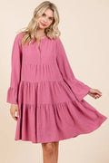 Mittoshop Tiered Notched Flare Sleeve Dress - Velora Luxury Fashion