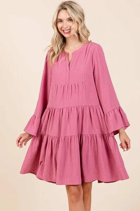 Mittoshop Tiered Notched Flare Sleeve Dress - Velora Luxury Fashion