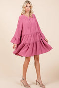 Mittoshop Tiered Notched Flare Sleeve Dress - Velora Luxury Fashion