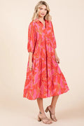 Mittoshop Tiered Printed Collared Neck Midi Dress - Velora Luxury Fashion