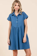 Mittoshop Twill Short Sleeve Collared Mini Dress - Velora Luxury Fashion