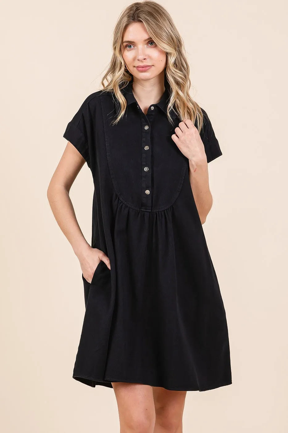 Mittoshop Twill Short Sleeve Collared Mini Dress - Velora Luxury Fashion