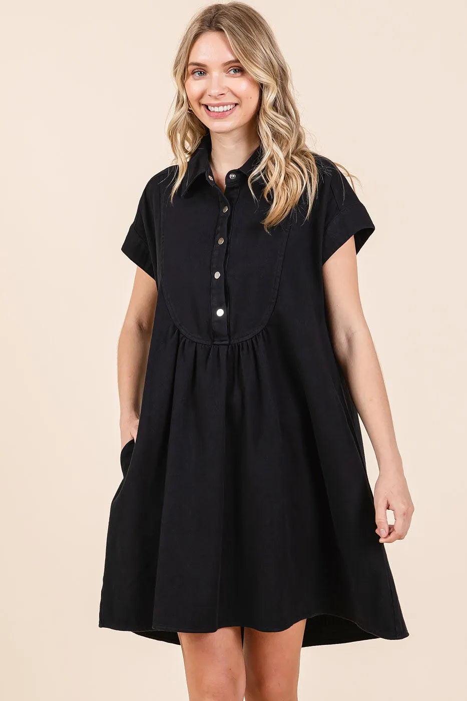 Mittoshop Twill Short Sleeve Collared Mini Dress - Velora Luxury Fashion