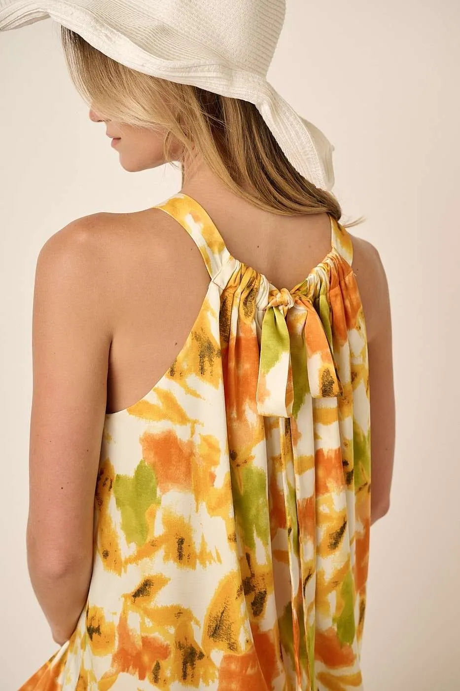 Mittoshop Watercolor Print Halter Neck Satin Maxi Dress - Velora Luxury Fashion