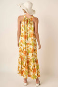 Mittoshop Watercolor Print Halter Neck Satin Maxi Dress - Velora Luxury Fashion