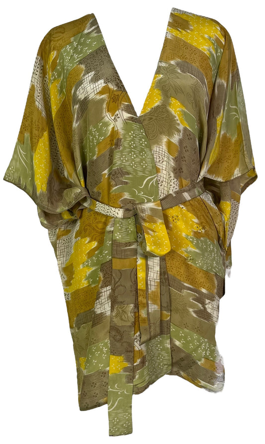 PRC6918 Avatar Pure Silk Kimono-Sleeved Jacket with Belt - Velora