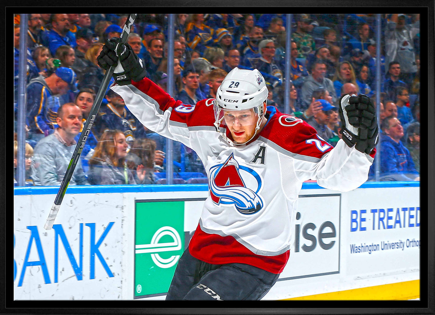 Nathan MacKinnon Colorado Avalanche Framed 20x29 Goal Celebration Canvas - Velora Luxury Fashion