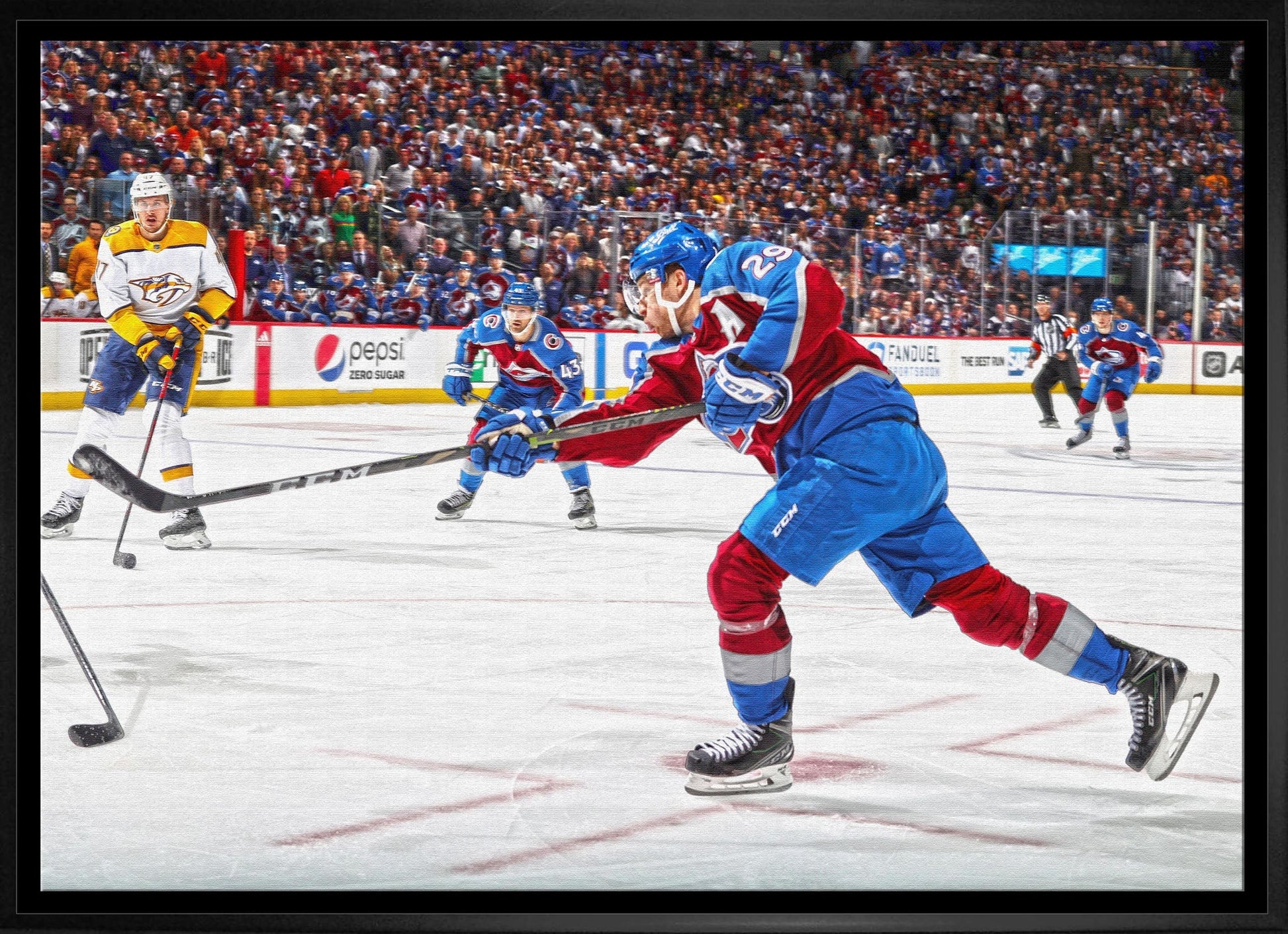 Nathan MacKinnon Colorado Avalanche Framed 20x29Shooting Canvas - Velora Luxury Fashion