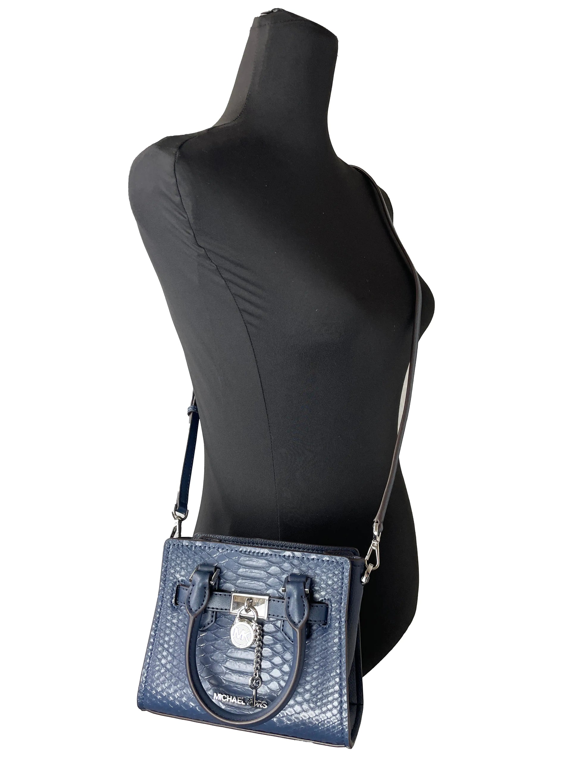 Navy Snake Leather Mini Satchel by Michael Kors - Velora Luxury Fashion