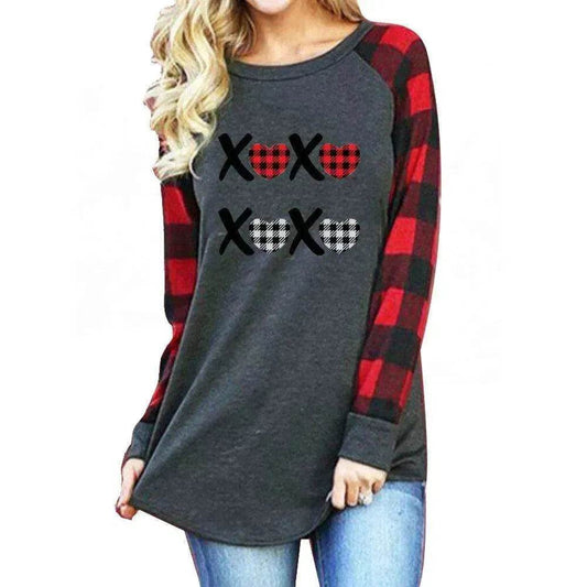 New Color Matching Women's Long-sleeved Valentine's Day Print Series Women's Top - Velora