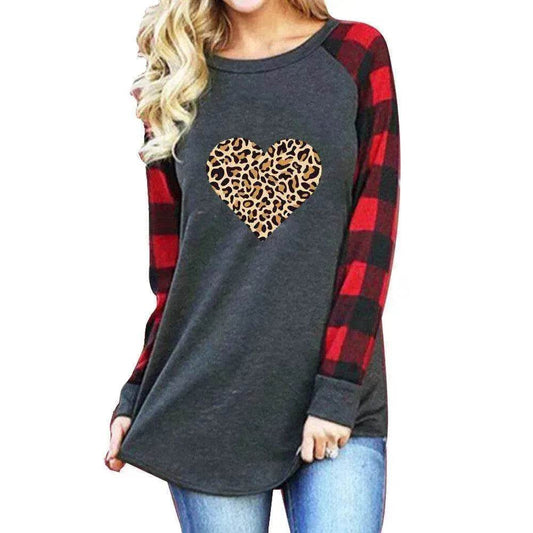 New Color Matching Women's Long-sleeved Valentine's Day Print Series Women's Top - Velora
