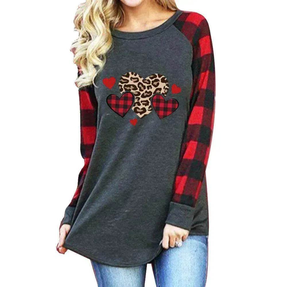 New Color Matching Women's Long-sleeved Valentine's Day Print Series Women's Top - Velora