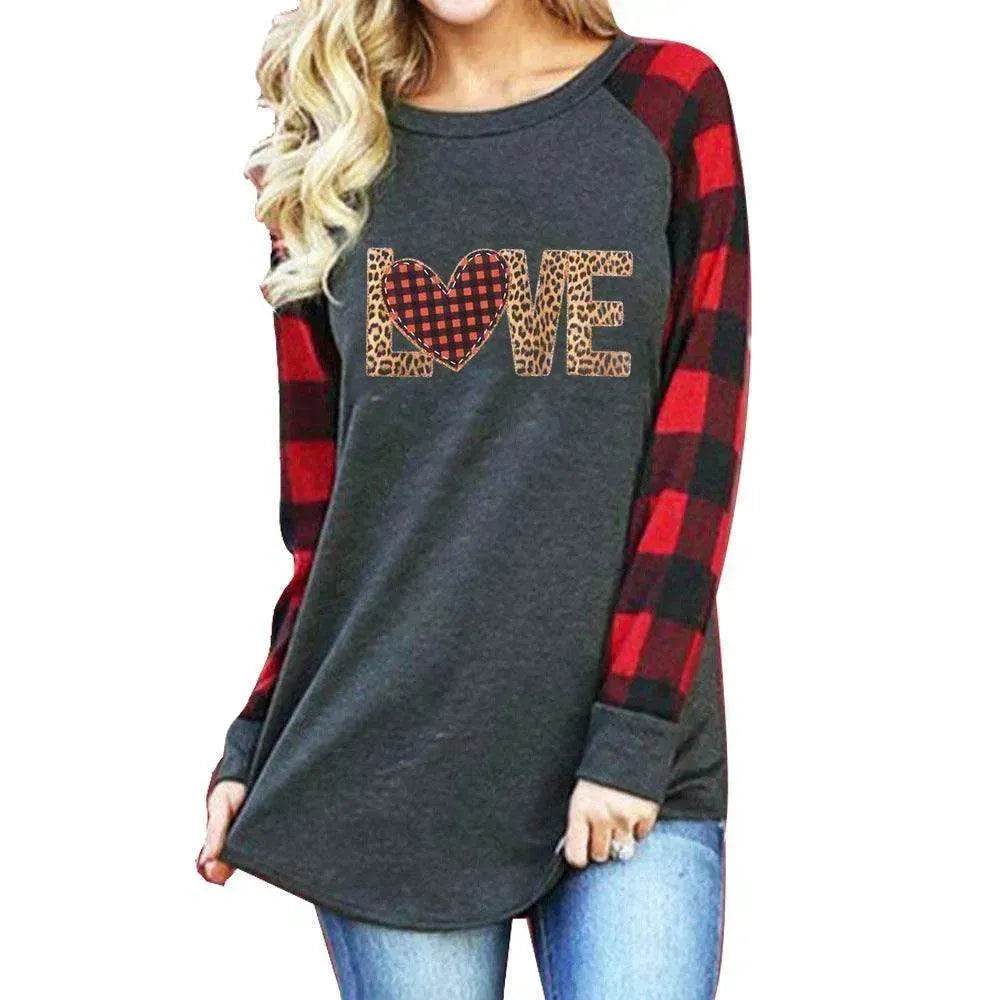New Color Matching Women's Long-sleeved Valentine's Day Print Series Women's Top - Velora